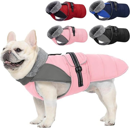 Nanaki Small Dog Coat for Winter Waterproof, Warm Fleece Lining Furry Collar Dog Jacket With Leash Hole, Reflective Adjustable Cold Weather Puppy Jacket Vest, Pullover Pet Snow Suit Male Female,Pink S