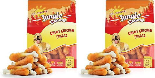 Jungle Calling Chewy Chicken Dog Treats Rawhide Free Real Chicken Calcium Bone, Teeth Clean Breath Fresh Dog Training Treats (Pack of 2)