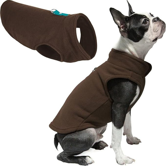 Gooby Fleece Vest - Brown-Turquoise, X-Large - Warm Pullover Fleece Dog Jacket with O-Ring Leash - Winter Small Dog Sweater Coat for Cold Weather