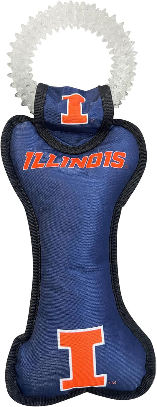 Pets First NCAA Illinois Fighting Illiini Dental Dog TUG Toy with Squeaker. Tough PET Toy for Healthy Fun, Teething & Cleaning Pets Teeth & Gum