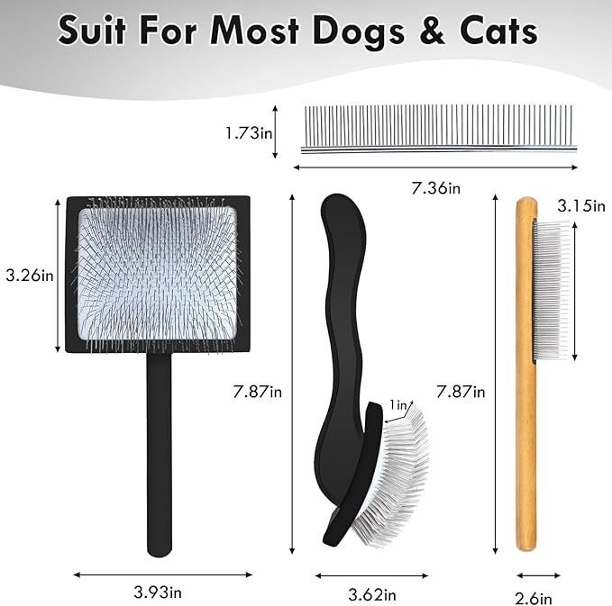 Dog Slicker Brush for Medium or Long Haired Dogs, Long Pin Slicker Brush for Removes Loose Hair, Tangles and Knots, Best Grooming Tools for Small Animals, Large, Free Pet Comb, Black