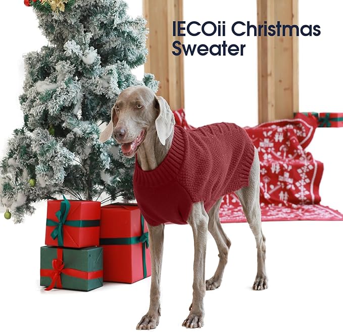 IECOii Medium Dog Sweater - Warm Sleeveless Sweater for Medium Dogs Girl Boy, Knitted Pullover Sweaters for Fall & Winter, French Bulldog Sweaters,DarkRed - L