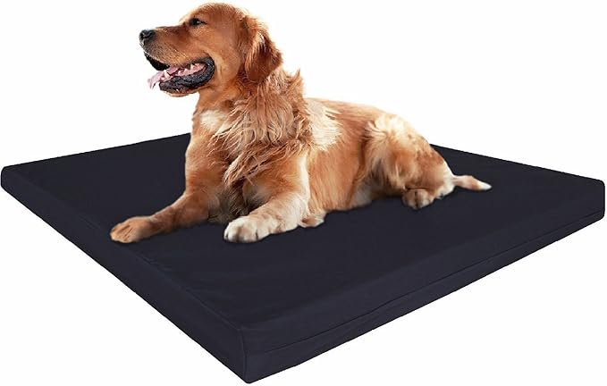 Dogbed4less Extra Large True Orthopedic Gel Memory Foam Pet Bed for Large Dogs, Waterproof Liner and Durable Black Canvas + Bonus Brown Microsuede Antislip Covers, XL 40X35X4 Inches.