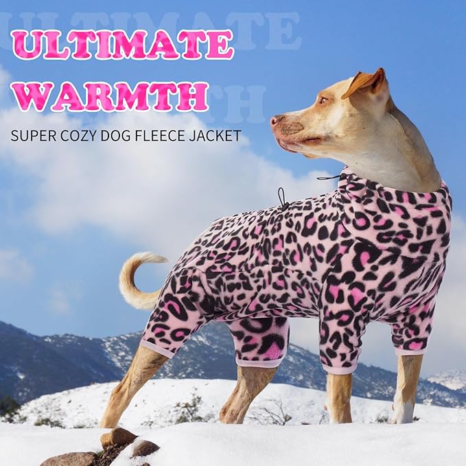 ROZKITCH Warm Dog Pajamas for Large Dogs, Pet Windproof Warm Cold Weather Jacket Vest with Luminous Zipper, Jumpsuit Apparel Outfit Clothes for Small Medium Large Dog L-Pink L