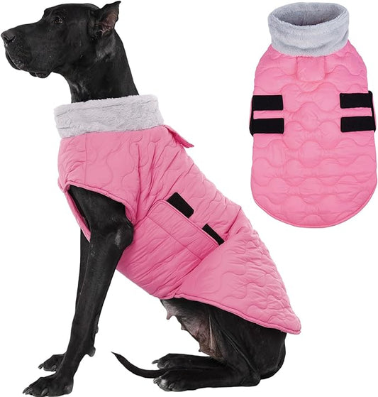 Kuoser Dog Coat, Dog Jackets for Large Dogs, Warm Winter Coat Cold Weather Coats, Doggie Snow Jacket Warm Pet Apparel Clothes for Golden Retriever Labrador, Pink XXXL
