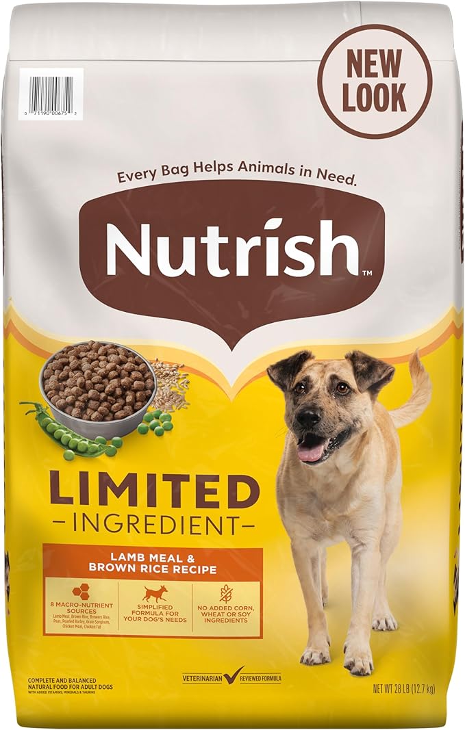Nutrish Limited Ingredient Lamb Meal & Brown Rice Recipe Dry Dog Food, 28 lb. Bag, Packaging May Vary (Rachael Ray)