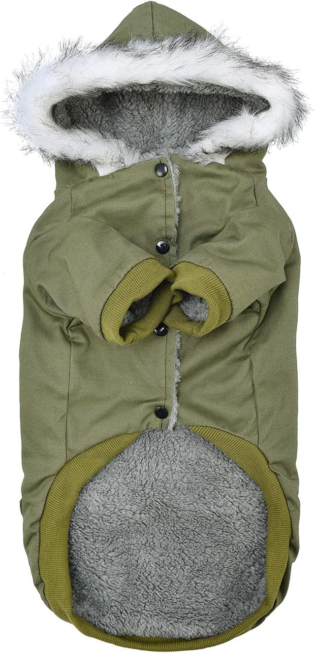 Warm Dog Hooded Trench Coat Windproof Parka Jacket for Cold Weather (M, Green)