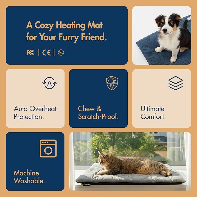 Dog Heating Pad (56"x40") - Waterproof Electric Heated Mat & Pet Bed for Indoor and Outdoor Use, Chew Resistant Cord, Machine Washable Cover with Wheat Pattern Quilting, for Cats and Pets