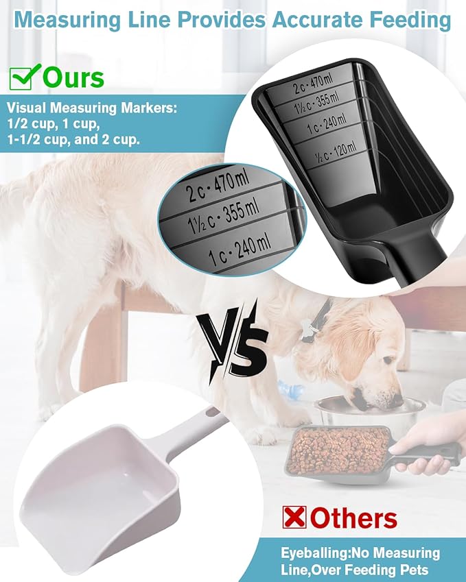 2 Cup Dog Food Scoop(2 Pack), Plastic Pet Food Scoop with Measuring Lines for Accurate Pet Food Portions,Dishwasher Safe (Black and Red)