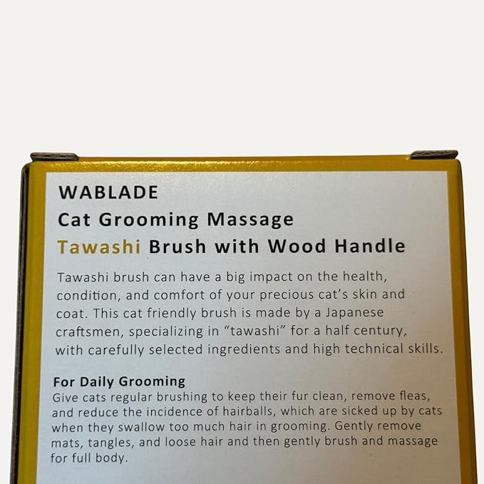 Cat Grooming Massage Tawashi Brush with Wood Handle Less Static Natural Sisal Fiber Made in Japan (Type-B)