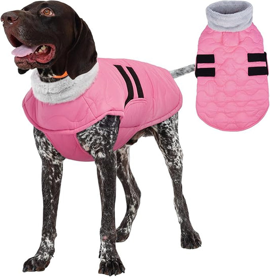 Kuoser Large Dog Coat, Winter Waterproof Dog Jackets for Large Dogs, Doggie Vest with Leash Hole, Cold Weather Coats Pet Snow Jacket for Labrador Beagle, Pink XXL