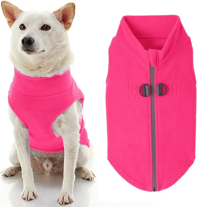 Gooby Zip Up Fleece Dog Sweater - Pink, Large - Warm Pullover Fleece Step-in Dog Jacket with Dual D Ring Leash - Winter Small Dog Sweater - Dog Clothes for Small Dogs Boy and Medium Dogs