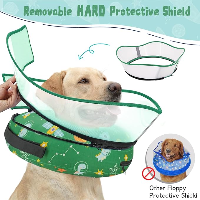 Elevated Inflatable Dog Cone Collar to Stop Licking, Dog Donut Collar After Surgery, Soft Dog Cone Alternative for Small Medium Large Dogs