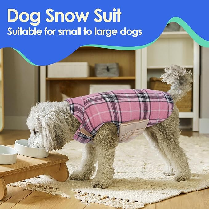 MIGOHI Reversible Dog Jacket, Windproof Waterproof Winter Coat for Cold Weather, British Style Plaid Warm Dog Vest, Pink, S