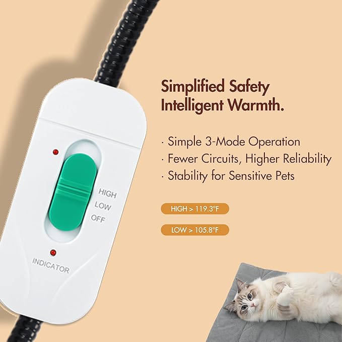 Dog Heating Pad (56"x40") - Waterproof Electric Heated Mat & Pet Bed for Indoor and Outdoor Use, Chew Resistant Cord, Machine Washable Cover with Wheat Pattern Quilting, for Cats and Pets