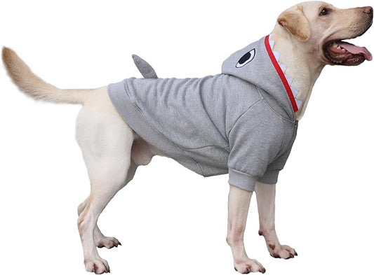 Shark Christmas Costumes Clothes for Extra Large Dogs Jaws Hoodies Labrador Rottweiler Great Dane, Grey, 4X-Large