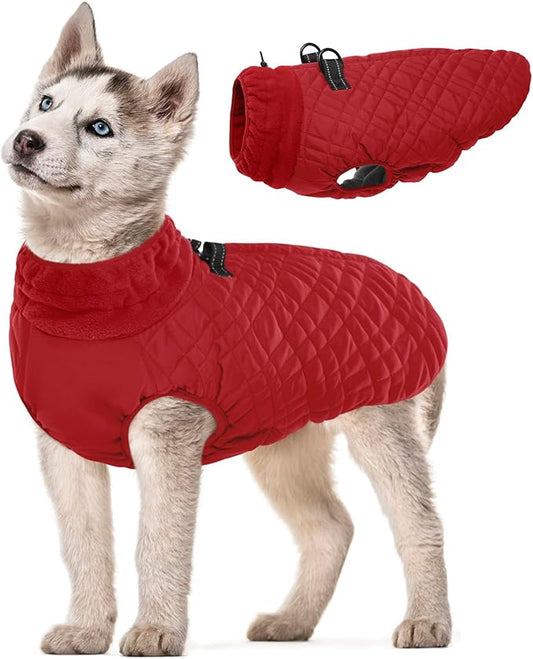 Kuoser Medium Dog Coat | All-Breed Thermal Wear with Windproof Layer | Reflective Tabs Enhance Visibility in Snow, Snap Buckles Simplify Dressing, Red M