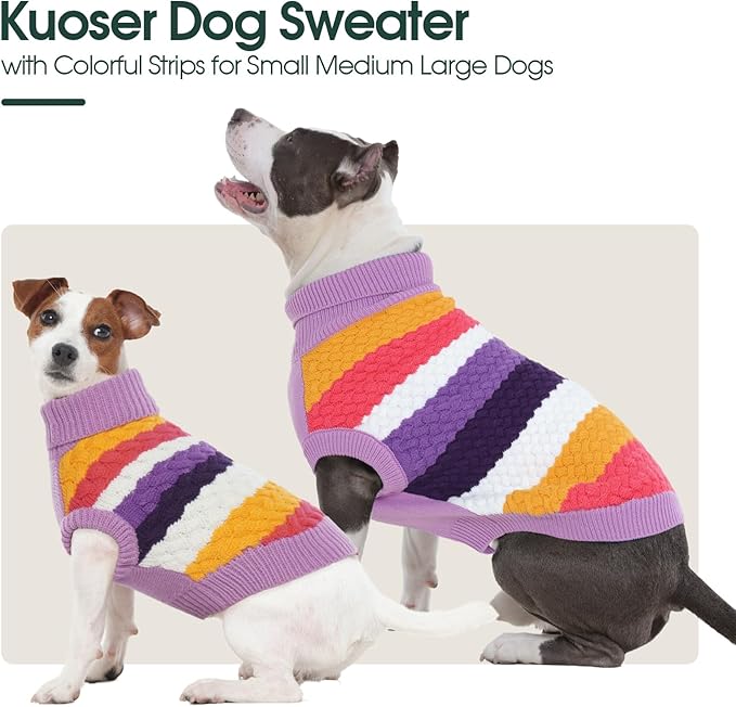 Kuoser Dog Sweater, Pet Cable Knitted Pullover Puppy Warm Clothes, Dog Turtleneck Classic Knitwear Soft Thickening Outfit, Cold Weather Xmas Thermal Wear for Large Size Dogs, Purple 3XL