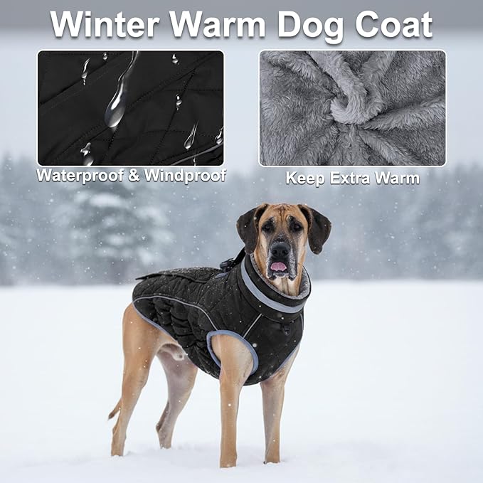 Dog Coat, Warm Dog Winter Coat for Small Dogs, Waterproof Jacket with Harness Built in, Reflective Turtleneck Cold Weather Coats with Zipper,Pet Fleece Vest Snow Jacket, Black XS