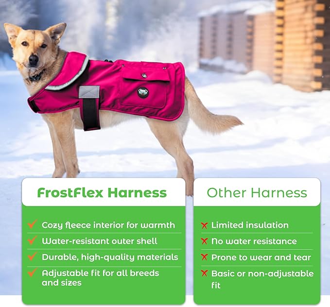 Joyride Harness FrostFlex Dog Winter Jacket - Fleece Lined & Water-Resistant - Snowsuit with Pockets for Treats & Poop Bags - Durable Cold Weather Dog Coat - Pink Berry-S