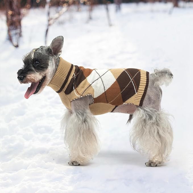 KOOLTAIL Dog Sweater Pet Knitted Clothes - Classic Plaid Pullover Turtleneck Thick Warm Fall Dog Sweaters with Leash Hole, Soft Winter Coats for Small Medium Large Dogs Cats Puppy Girls Boys, ML