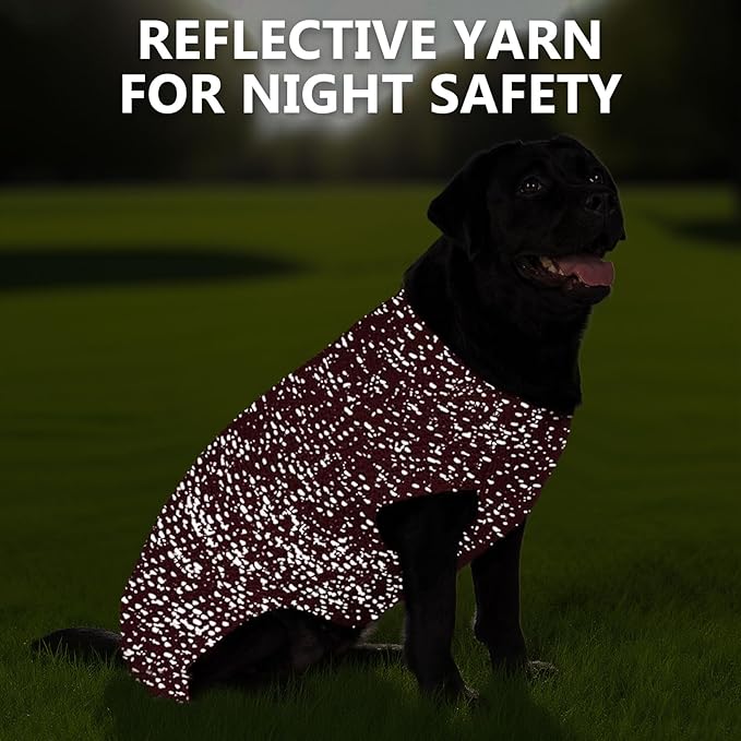 KYEESE Dog Sweater with Leash Hole Warm Pullover with Reflective Yarn for Small and Medium Dogs Male Soft Knit Pullover Boy Dog Coats Cozy Lightweight Thick Sweater,Dark Red,Large