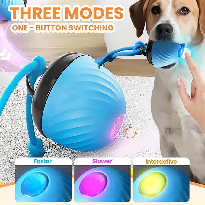 Interactive Dog Toys Ball, 2026 New Smart Pet Puppy Ball with Ropes, Random Path Electric Automatic Moving and Rolling Dogs Toy, for Small Medium Large Dogs Daily Training (Red)