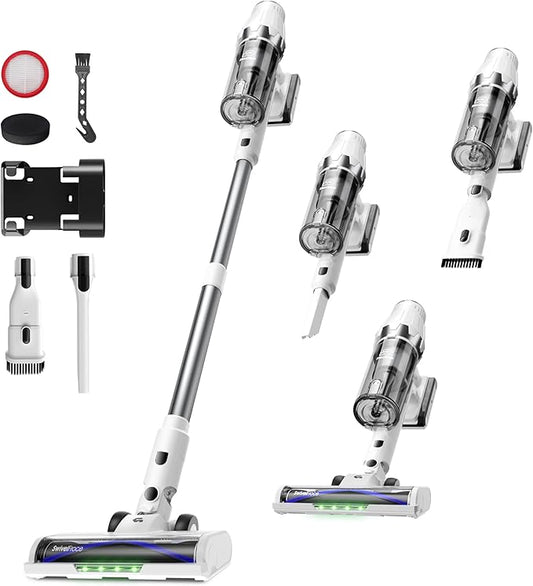 ElecKeys Cordless Vacuum Cleaner, 580W 48KPA 65Mins Vacuum Cleaners for Home, Self-Standing Anti-Tangle Vacuum with LED Display, Rechargeable, Lightweight, Cordless Vacuum for Floors/Pet Hair/Carpets