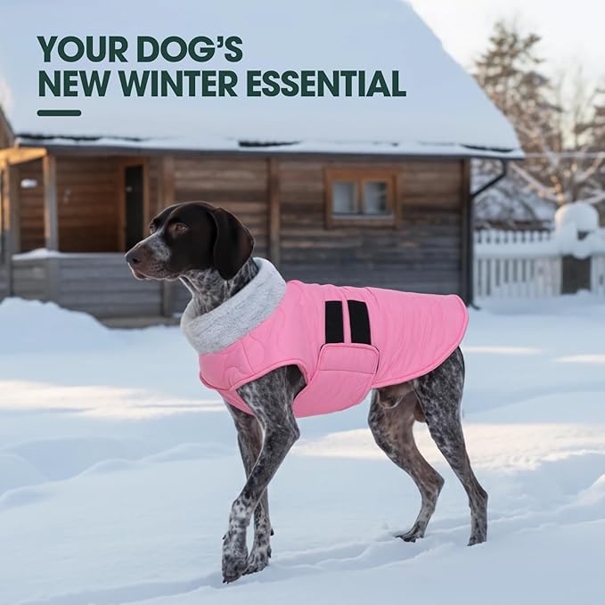 Kuoser Dog Jacket, Winter Dog Coats for Medium Dogs, Cold Weather Coats Pet Clothes, Doggie Snow Jacket for Frech Bulldog, Boston Terrier, Pink L