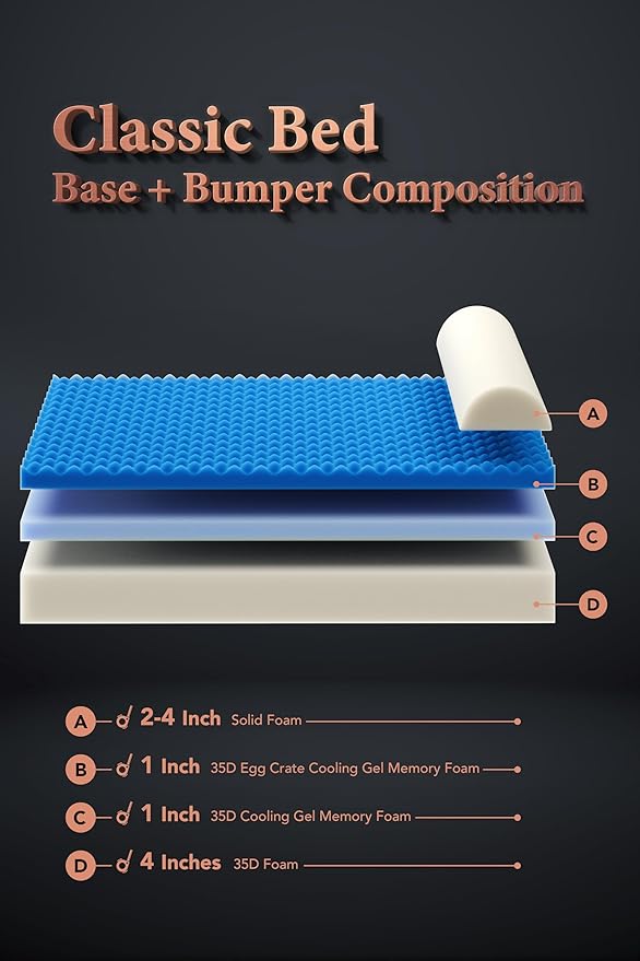 NOAH & PAW XL Dog Bed, 45x35x9.1 Inch, Orthopedic Large Dog Beds, Eggshell Memory Foam Infused with Cooling Gel, Waterproof, Machine Washable, Includes Inner Cover (Faux Leather)