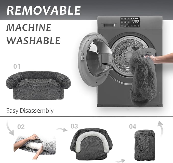 Calming Dogs/Cats Bed Mats, Dog Pad Washable Removable Couch Cover, Plush Long Fur Mat for Pets, Waterproof Lining, Perfect for Small, Medium and Large Dogs and Cats (Dark Gray, 59"x39")