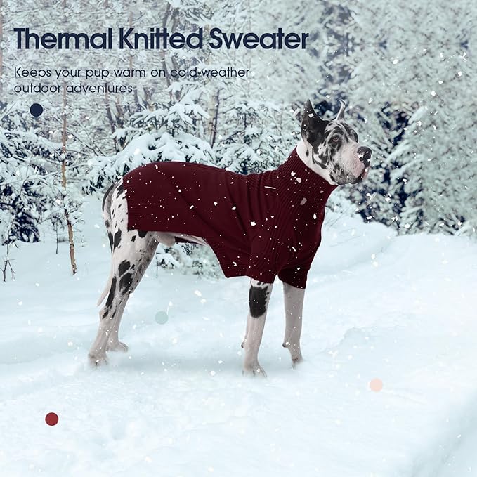 IECOii Extra Large Dog Sweater 4XL,Thermal Warm Dog Sweaters for Giant Breed Dogs,Turtleneck Knitted Knitwear for Pet Winter,Stretchy&Easy On Doggy Sweatshirt for Doberman,Great Dane(Burgundy,XXXXL)