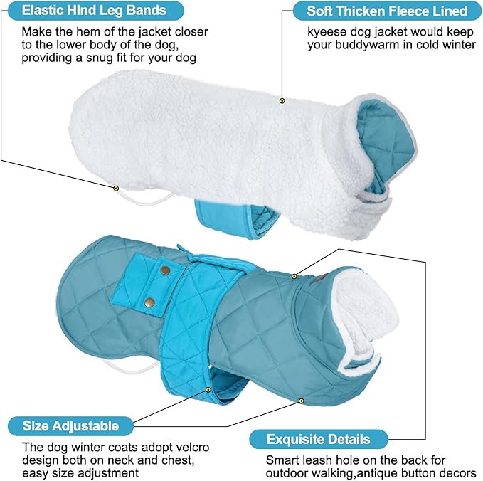 KYEESE Dog Coat Warm Pet Winter Puffer Coat with Leash Hole Waterproof Dogs Jacket with Fleece Lined Thick Cat Clothes with Pocket Soft Pet Sweater for Cold Weather Windproof Dog Coats for Small Dogs