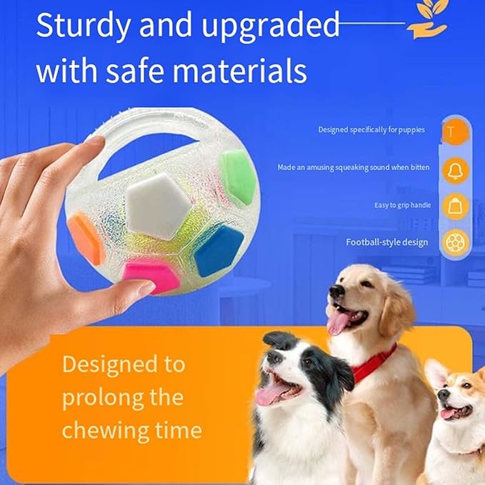 The Mellow Dog Calming Ball with Handle, 2026 New Mellow Dog Calming Ball, Interactive Football Shape Dogs Toy, Squeaky, Suitable, Interactive Pet Toy, for Water Play, Training, Outdoor Games