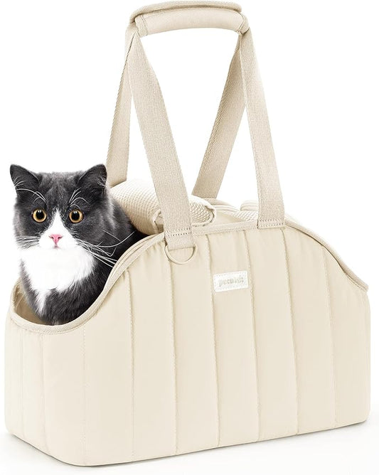 Pecute Dog Purse Carrier, Dog Carriers for Small Dogs with Cotton Soft Sided, Cat Carrier with Large Pockets, Comfortable Pet Carrier for Rabbit, Suitable for Travel, Subway, Veterinary, White
