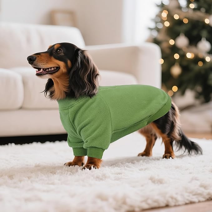BRKURLEG Dog Sweater Dogs Warm Soft Fleece Sweaters, Turtleneck Sweatshirt for Small Medium Large Dogs, Dog Winter Coat, French Bulldog Pullover Jacket with Sleeve, Cold Weather Coat (Green, L)