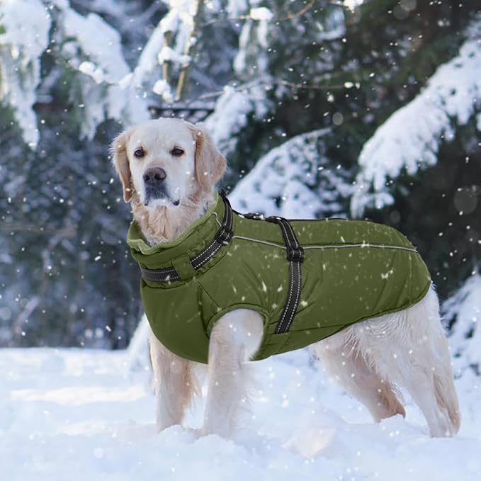 Lelepet Waterproof Dog Jacket with Harness Built in Warm Dog Winter Coat, Reflective Windproog Fleece Jacket, Dogs Coats for Small Dogs, Thermal Pet Snowsuit for Cold Weather, Maltese, Army Green, XS