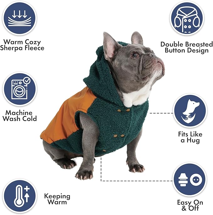 Spark Paws Reversible Dog Sweater, Sherpa Vest with Warm Fleece Lining, Warm Coat for Winter, Suitable for Small Medium, Large, XL XXL Dogs - Orange and Green - 2XL