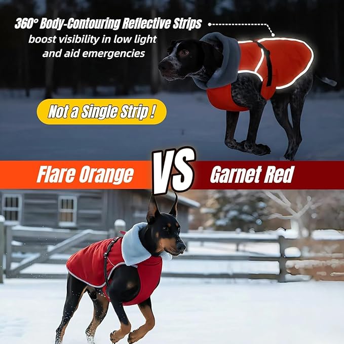 Insulated Relaxed Fit Dog Winter Jacket with Full-Body Reflective Strip, Hard Shell Pet Coat for Outdoor, Waterproof & Adjustable Coats for Large Dogs, Soft Fur Collar Clothes for Beagle(Wine, XL)