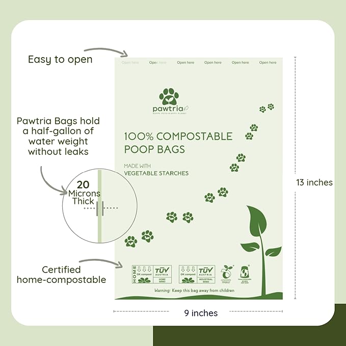 Certified Home Compostable Pet Waste Bags (Standard Size, 200 Bags, Single Roll), Biodegradable poop bag for dog, Cat Litter Bags, Leak Proof, Vegetable Starches, Thick, Easy to Open