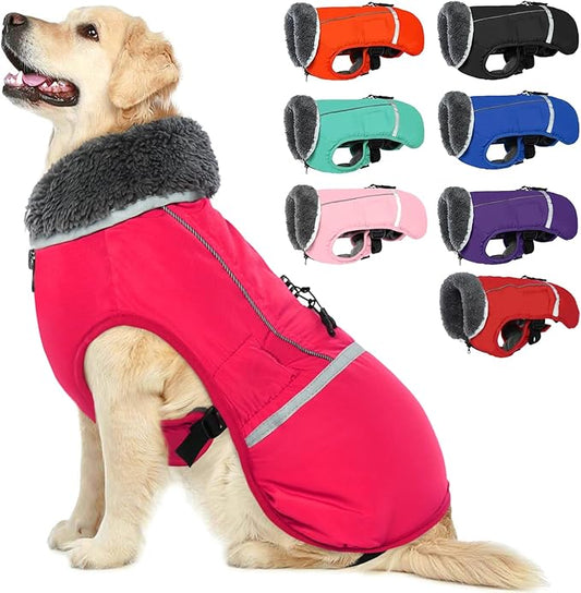QBLEEV Warm Dog Coat Reflective Dog Jacket, Waterproof Dog Winter Coat Turtleneck Dog Clothes for Cold Weather, Thick Fleece Dog Snowsuit Christmas Dog Vest Pet Apparel for Small Medium Large Dogs L