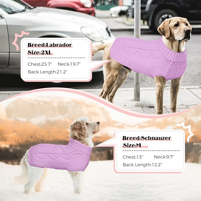 Dog Sweaters for Small Medium Large Dogs Girl, Soft Warm Turtleneck Pup Dogs Shirt, Double Knitting Collar for Outdoor Playing, Warm Dog Clothes (2XL,Purple)