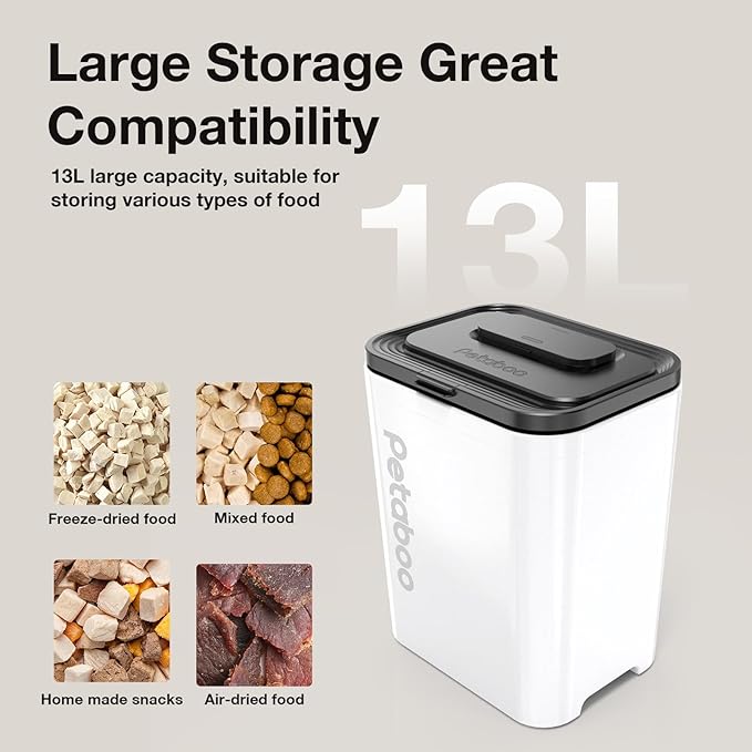 Vacuum Dog Food Storage Container, Airtight Pet Food Container, 13L Dry Pet Food Bucket for Dogs Cats Rechargeable Sealed Storage Bin with lid & Scoop