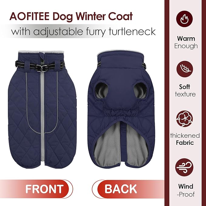 AOFITEE Winter Jacket for Extra Large Dogs, Warm Turtleneck Dog Coat with Back Zipper, Waterproof Dog Puffer Coat for Large Dogs, Pet Snowsuit Warm Snowsuit for German Shepherd, Weimar, Doberman
