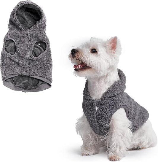 Spark Paws Teddy Dog Sweater, Sherpa Vest with Warm Fleece Lining, Winter Coat Suitable for Small Medium Large XL XXL Breeds - Grey - M