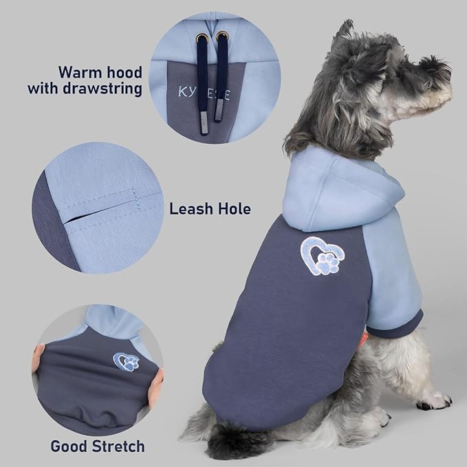 KYEESE Dog Hoodie Stretchy Cat Coat with Leash Hole Warm Pet Clothes Dogs Winter Coat for Cold Weather Pet Sweatshirt with Drawstring Comfort Cat Sweater Soft Dog Clothes for Small Dogs