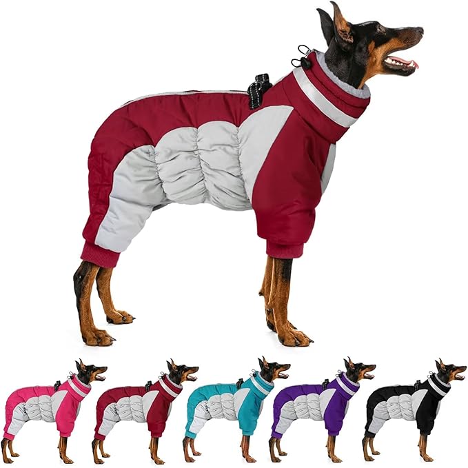 MIGOHI Full Body Dog Coat - Warm Reflective Small Dog Winter Coat with Harness, Turtleneck Fleece Jacket for Dogs,Four-Leg Windproof Puffer Jackets Snowsuit with Zipper for Small Medium Large Dogs,S