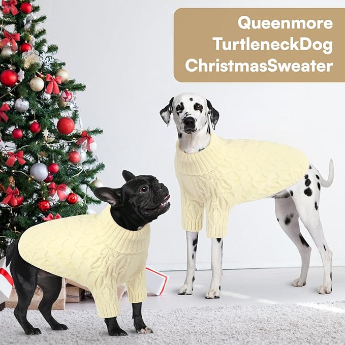 Queenmore Medium Dog Sweater,Dog Sweater for Medium Dogs Boys Girls,Christmas Sweaters for Dogs,DogSweater Knitwear Outfit,Thick Warm Pet Clothes for French Bulldog,Boston Terrier(Beige,M)