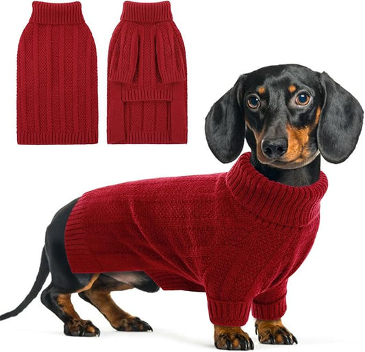 Queenmore XSmall Dog Sweater,Small Sweaters for Dog,Soft Knitted Dogs Sweater Christmas Clothing,Turtleneck Pullover Puppy Sweaters for Dogs Girls Boys,Cozy Pet Knitwear for Teacup,Chihuahua(Red,XS)