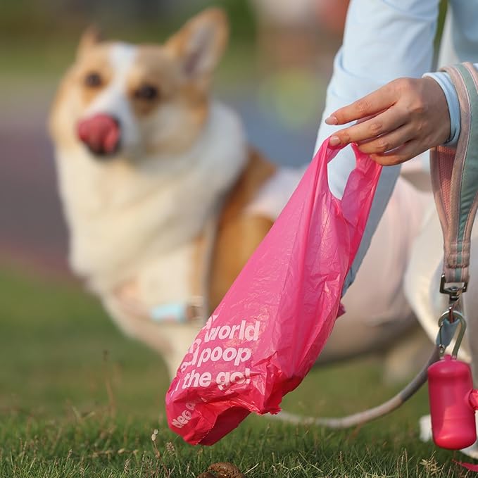 Dog Poop Bags with Handles 60 Rolls 720 Counts Big Sizes Leak Proof and Extra Thick Waste Bags Refill Rolls for Walking Small Medium Large Dogs Cats Litter With 2 Dispensers Rose Scented